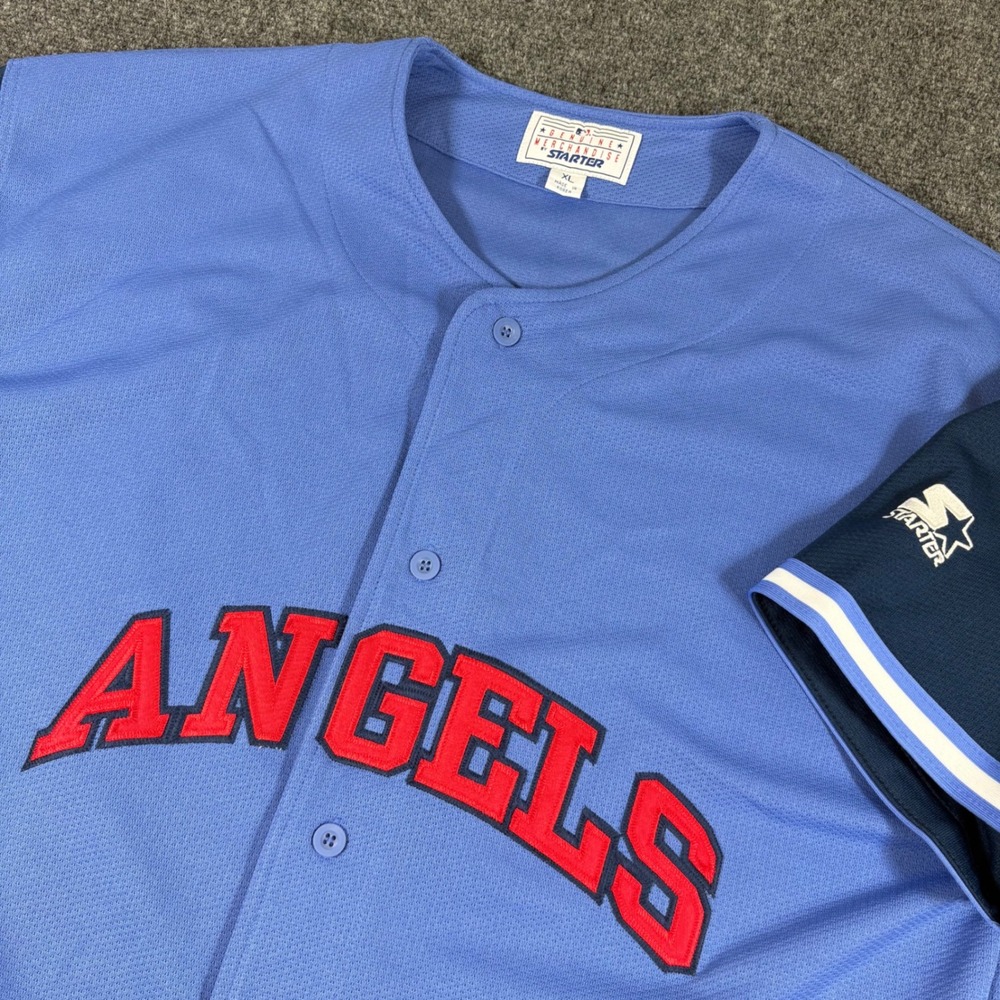Starter Anaheim Angels Baseball Jersey Men's XL Blue MLB Streetwear Vintage Y2K